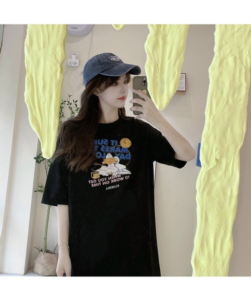 DEVICE（デバイス）の「duckプリント 韓国ビッグシルエット 古着風 プリント 半袖 Tシャツ（Tシャツ/カットソー・メンズ・ホワイト/ブラック・FREE）」の6枚目の写真