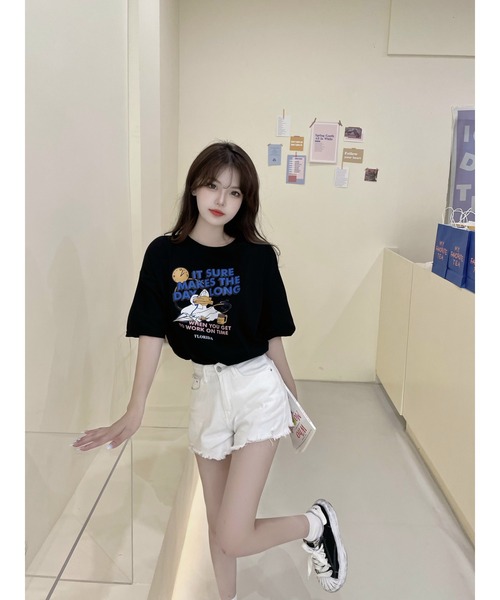 DEVICE（デバイス）の「duckプリント 韓国ビッグシルエット 古着風 プリント 半袖 Tシャツ（Tシャツ/カットソー・メンズ・ホワイト/ブラック・FREE）」の12枚目の写真