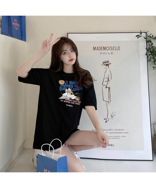 DEVICE（デバイス）の「duckプリント 韓国ビッグシルエット 古着風 プリント 半袖 Tシャツ（Tシャツ/カットソー・メンズ・ホワイト/ブラック・FREE）」の10枚目の写真