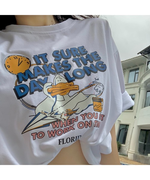 DEVICE（デバイス）の「duckプリント 韓国ビッグシルエット 古着風 プリント 半袖 Tシャツ（Tシャツ/カットソー・メンズ・ホワイト/ブラック・FREE）」の21枚目の写真