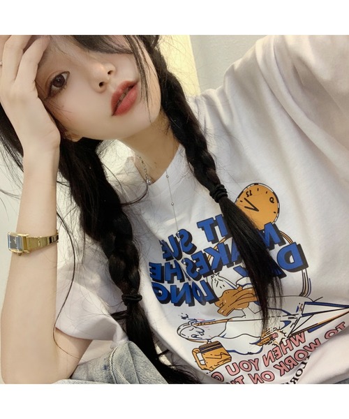 DEVICE（デバイス）の「duckプリント 韓国ビッグシルエット 古着風 プリント 半袖 Tシャツ（Tシャツ/カットソー・メンズ・ホワイト/ブラック・FREE）」の19枚目の写真