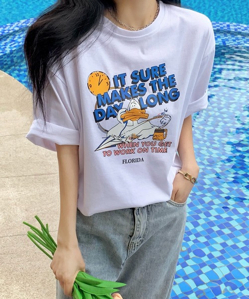 DEVICE（デバイス）の「duckプリント 韓国ビッグシルエット 古着風 プリント 半袖 Tシャツ（Tシャツ/カットソー・メンズ・ホワイト/ブラック・FREE）」の14枚目の写真