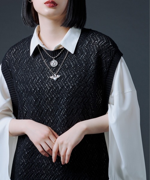 Ellno Loset（エルノロゼット）の「スカシアミニットベスト（ベスト・メンズ・ブラック/オフホワイト/グリーン・MEDIUM/LARGE）」の2枚目の写真