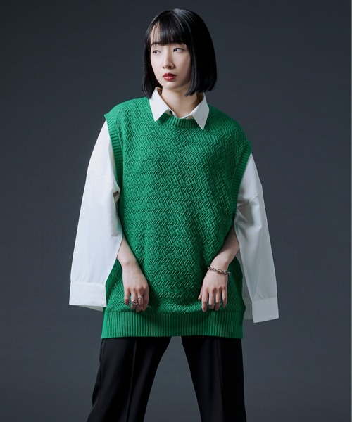 Ellno Loset（エルノロゼット）の「スカシアミニットベスト（ベスト・メンズ・ブラック/オフホワイト/グリーン・MEDIUM/LARGE）」の7枚目の写真