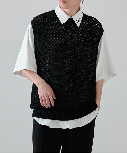 Ellno Loset（エルノロゼット）の「スカシアミニットベスト（ベスト・メンズ・ブラック/オフホワイト/グリーン・MEDIUM/LARGE）」の13枚目の写真