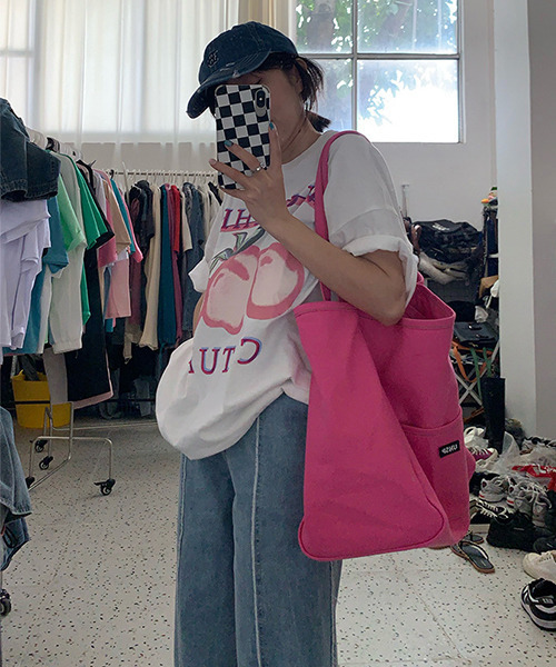 c.u.l（シーユーエル）の「キャンパスカラートートバッグ cula376（トートバッグ・レディース・ピンク/グリーン/イエロー/オレンジ・FREE）」の5枚目の写真