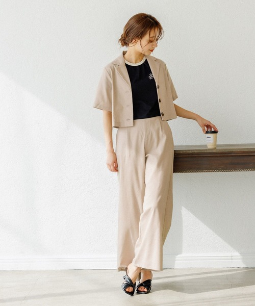 mysty woman（ミスティウーマン）の「ショートシャツ×ワイドパンツセット 273810（セットアップ・レディース・ダークブラウン/ベージュ・FREE）」の3枚目の写真