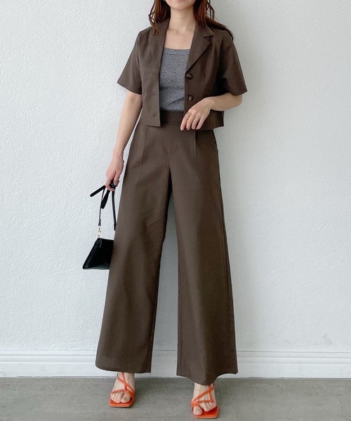 mysty woman（ミスティウーマン）の「ショートシャツ×ワイドパンツセット 273810（セットアップ・レディース・ダークブラウン/ベージュ・FREE）」の6枚目の写真