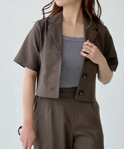 mysty woman（ミスティウーマン）の「ショートシャツ×ワイドパンツセット 273810（セットアップ・レディース・ダークブラウン/ベージュ・FREE）」の7枚目の写真