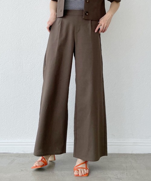 mysty woman（ミスティウーマン）の「ショートシャツ×ワイドパンツセット 273810（セットアップ・レディース・ダークブラウン/ベージュ・FREE）」の8枚目の写真