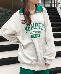 ハーフZIPロゴ配色スウェットトップス