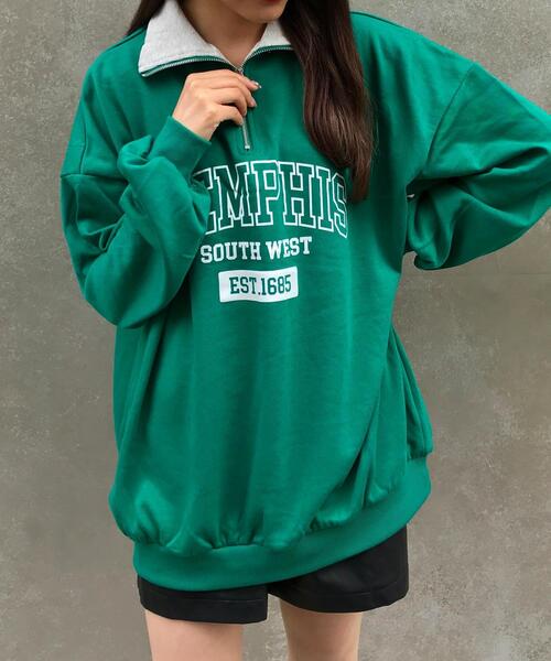 INGNI（イング）の「ハーフZIPロゴ配色スウェットトップス（Tシャツ/カットソー・レディース・ネイビー/グリーン/オートミール/ベージュ系3・M）」の7枚目の写真