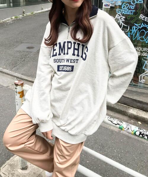 INGNI（イング）の「ハーフZIPロゴ配色スウェットトップス（Tシャツ/カットソー・レディース・ネイビー/グリーン/オートミール/ベージュ系3・M）」の5枚目の写真