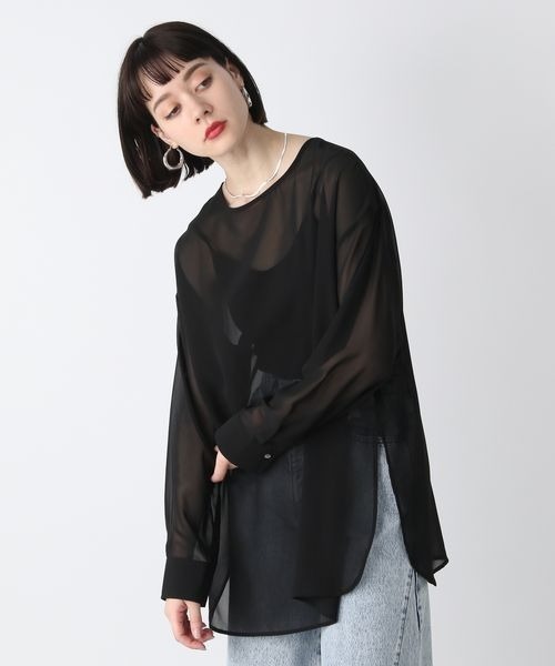 ブラウス シャツ シアーカットプルオーバー レディース osharewalker ブラウス トップス レディース 七分袖 シアー 透け