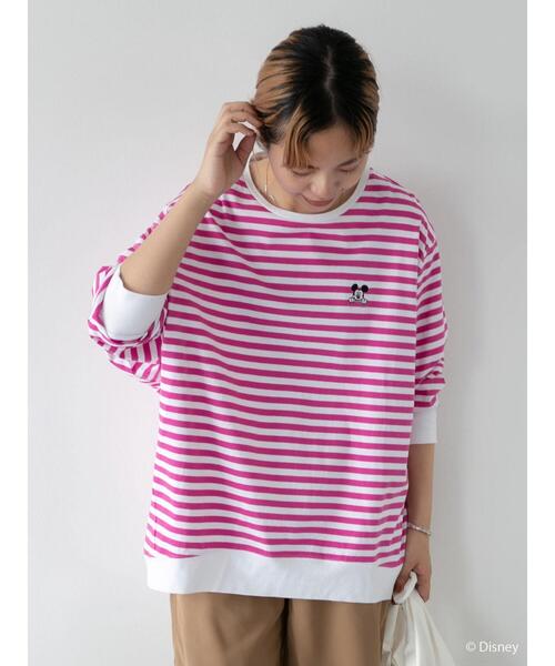Disney（ディズニー）の「刺繍ボーダーカットプルオーバー/Mickey（Tシャツ/カットソー・レディース・ピンク/グリーン/ネイビー・FREE）」の3枚目の写真