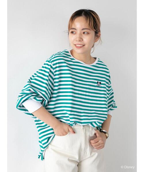 Disney（ディズニー）の「刺繍ボーダーカットプルオーバー/Mickey（Tシャツ/カットソー・レディース・ピンク/グリーン/ネイビー・FREE）」の2枚目の写真