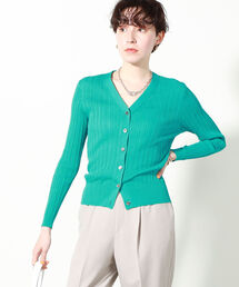 擬麻ランダムリブVネックカーディガン