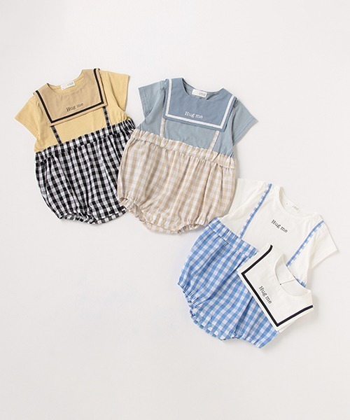 b・ROOM(ビールーム)の「カバーオール&スタイセット(チェック)(ロンパース・キッズ・オフホワイト/ベージュ/ブルーグレー・80cm/70cm)」の16枚目の写真