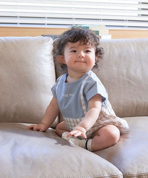 b・ROOM(ビールーム)の「カバーオール&スタイセット(チェック)(ロンパース・キッズ・オフホワイト/ベージュ/ブルーグレー・80cm/70cm)」の17枚目の写真