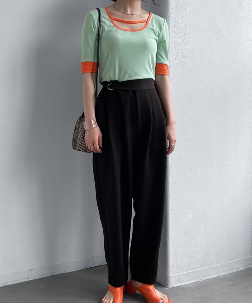 Solace(ソレイス)の「UネックバイカラーリンガーT/前後2WAY(Tシャツ/カットソー・レディース・ホワイト/パープル/レッド/ライトグリーン・FREE)」の22枚目の写真