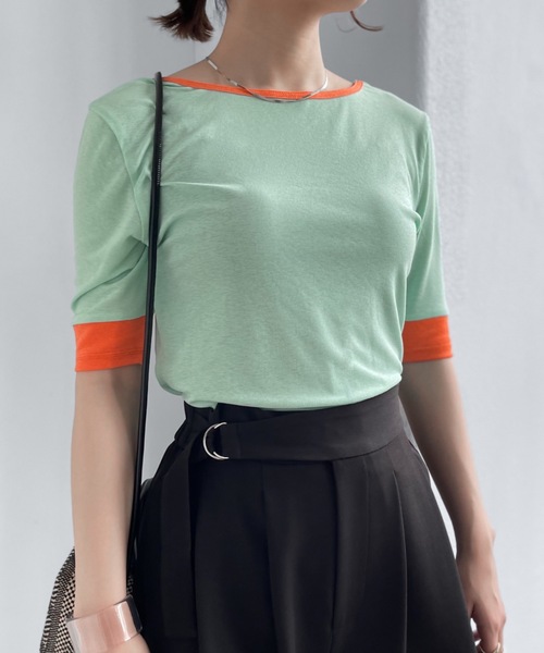 Solace(ソレイス)の「UネックバイカラーリンガーT/前後2WAY(Tシャツ/カットソー・レディース・ホワイト/パープル/レッド/ライトグリーン・FREE)」の19枚目の写真