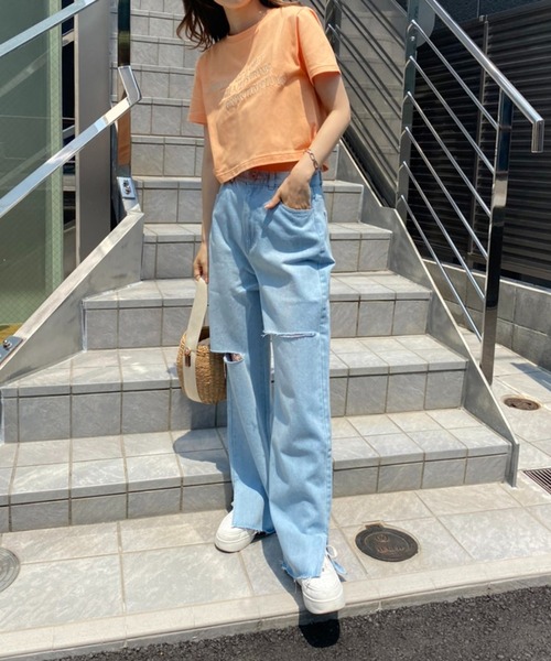 one after another NICE CLAUP(ワンアフターアナザーナイスクラップ)の「ロゴ刺しゅうTee(Tシャツ/カットソー・レディース・ホワイト/ピンク/オレンジ/ブルー/スミクロ・FREE)」の18枚目の写真