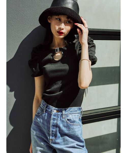 jouetie（ジュエティ）の「パイピングパワショルテレコトップス（Tシャツ/カットソー・レディース・ブラック/ベージュ/パープル/オフホワイト/オレンジ・MEDIUM）」の7枚目の写真