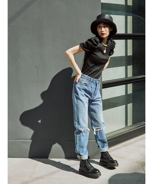 jouetie（ジュエティ）の「パイピングパワショルテレコトップス（Tシャツ/カットソー・レディース・ブラック/ベージュ/パープル/オフホワイト/オレンジ・MEDIUM）」の9枚目の写真