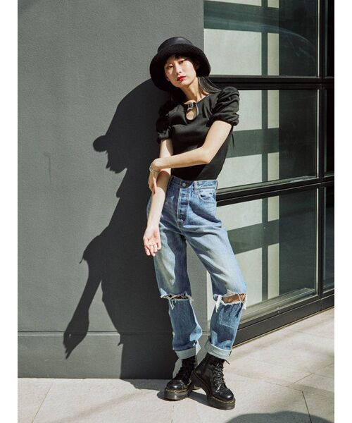 jouetie（ジュエティ）の「パイピングパワショルテレコトップス（Tシャツ/カットソー・レディース・ブラック/ベージュ/パープル/オフホワイト/オレンジ・MEDIUM）」の10枚目の写真