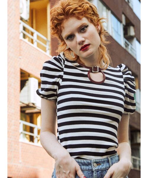 jouetie（ジュエティ）の「パイピングパワショルテレコトップス（Tシャツ/カットソー・レディース・ブラック/ベージュ/パープル/オフホワイト/オレンジ・MEDIUM）」の18枚目の写真