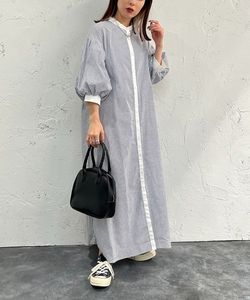 apres jour mignon（アプレジュールミニョン）の「クレリックシャツワンピース【ZOZOTOWN限定アイテム】（ワンピース・レディース・ブラック/ネイビー/オフホワイト/イエロー/ブルー系その他・X-LARGE/フリー）」の4枚目の写真