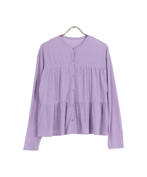 KOBE LETTUCE(コウベレタス)の「ティアードシアーニットソーカーディガン(カーディガン/ボレロ・レディース・ブラック/オフホワイト/ライトパープル/ベビーピンク/レモンイエロー・FREE)」の3枚目の写真