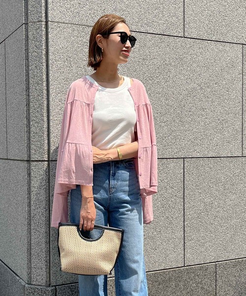 KOBE LETTUCE(コウベレタス)の「ティアードシアーニットソーカーディガン(カーディガン/ボレロ・レディース・ブラック/オフホワイト/ライトパープル/ベビーピンク/レモンイエロー・FREE)」の7枚目の写真