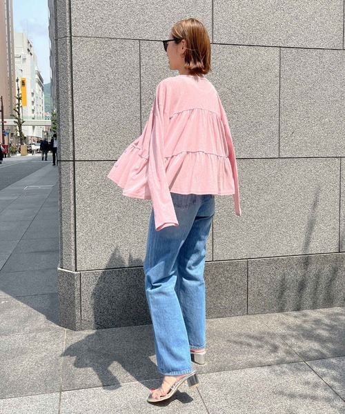 KOBE LETTUCE(コウベレタス)の「ティアードシアーニットソーカーディガン(カーディガン/ボレロ・レディース・ブラック/オフホワイト/ライトパープル/ベビーピンク/レモンイエロー・FREE)」の9枚目の写真