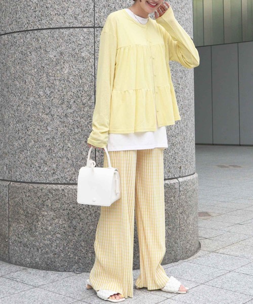 KOBE LETTUCE(コウベレタス)の「ティアードシアーニットソーカーディガン(カーディガン/ボレロ・レディース・ブラック/オフホワイト/ライトパープル/ベビーピンク/レモンイエロー・FREE)」の11枚目の写真