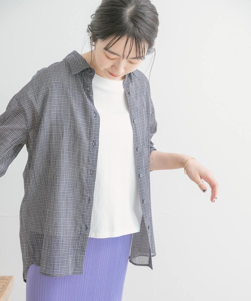 ITEMS URBANRESEARCH（アイテムズ アーバンリサーチ）の「チェックシアーオーバーシャツ（シャツ/ブラウス・レディース・ホワイト/ネイビー/グリーン・FREE）」の3枚目の写真