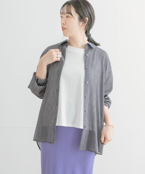 ITEMS URBANRESEARCH（アイテムズ アーバンリサーチ）の「チェックシアーオーバーシャツ（シャツ/ブラウス・レディース・ホワイト/ネイビー/グリーン・FREE）」の4枚目の写真