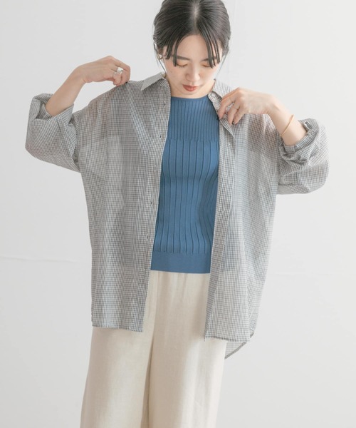 ITEMS URBANRESEARCH（アイテムズ アーバンリサーチ）の「チェックシアーオーバーシャツ（シャツ/ブラウス・レディース・ホワイト/ネイビー/グリーン・FREE）」の12枚目の写真