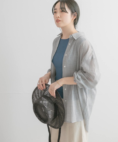 ITEMS URBANRESEARCH（アイテムズ アーバンリサーチ）の「チェックシアーオーバーシャツ（シャツ/ブラウス・レディース・ホワイト/ネイビー/グリーン・FREE）」の13枚目の写真