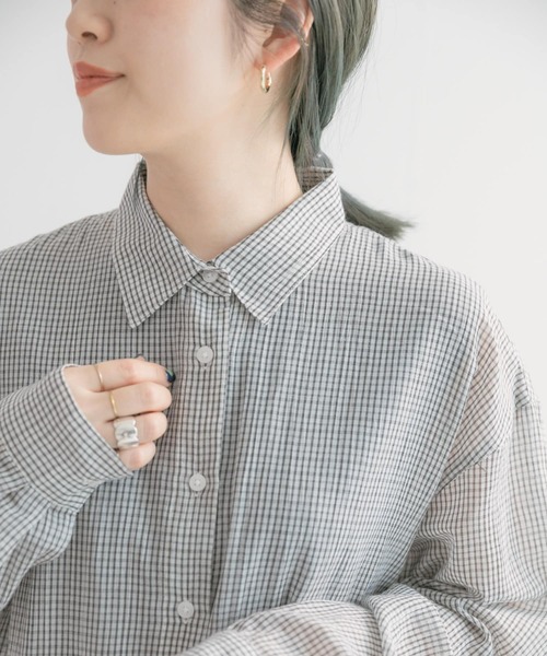 ITEMS URBANRESEARCH（アイテムズ アーバンリサーチ）の「チェックシアーオーバーシャツ（シャツ/ブラウス・レディース・ホワイト/ネイビー/グリーン・FREE）」の21枚目の写真