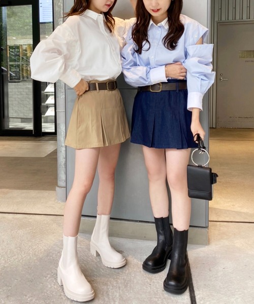 one after another NICE CLAUP(ワンアフターアナザーナイスクラップ)の「ベルト付きローライズプリーツスカート(スカート・レディース・ベージュ/ネイビー/スミクロ・FREE)」の9枚目の写真