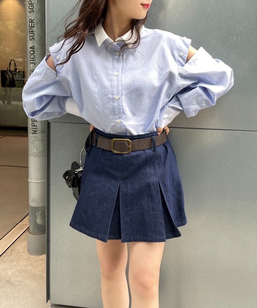 one after another NICE CLAUP(ワンアフターアナザーナイスクラップ)の「ベルト付きローライズプリーツスカート(スカート・レディース・ベージュ/ネイビー/スミクロ・FREE)」の12枚目の写真