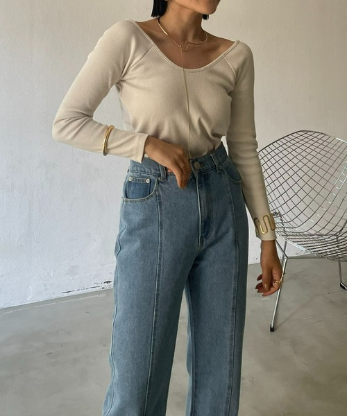 AIC.（エーアイシー）の「パッド付きバックオープンリブトップス（Tシャツ/カットソー・レディース・ブラック/ホワイト系・FREE）」の12枚目の写真