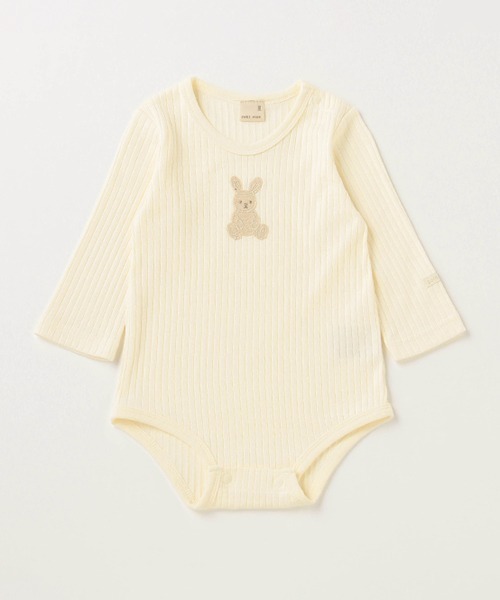 petit main（プティマイン）の「【弱酸性】アニマル刺しゅうロンパース（ロンパース・キッズ・アイボリー/ライトベージュ/ライトグリーン・80ｃｍ/70cm）」の2枚目の写真