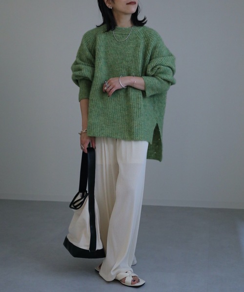 ニット セーター モヘアタッチミックスクルーネックニット / ラグランニット レディース ap retro ニット セーター モヘアタッチミックスクルーネック