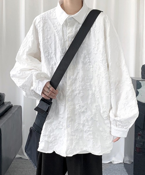 セール】【FVLMEN】flower emboss longsleeve shirt/フラワー