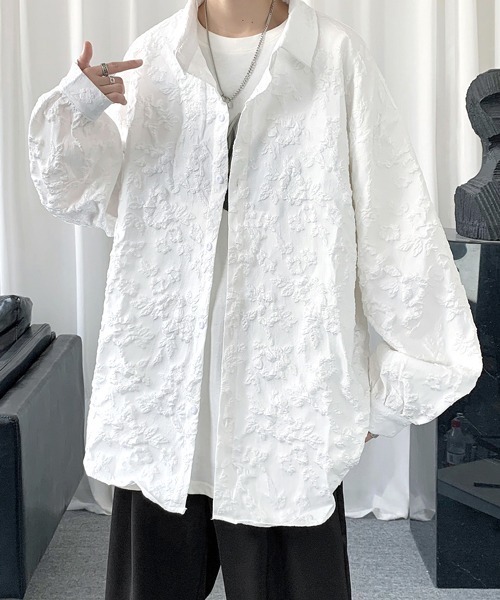セール】【FVLMEN】flower emboss longsleeve shirt/フラワー
