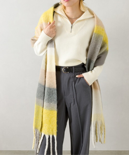 SpRay（スプレイ）の「起毛チェックストール（ストール/ショール・レディース・イエロー/グリーン・FREE）」の5枚目の写真