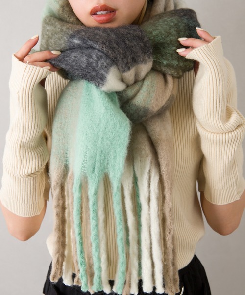 SpRay（スプレイ）の「起毛チェックストール（ストール/ショール・レディース・イエロー/グリーン・FREE）」の12枚目の写真