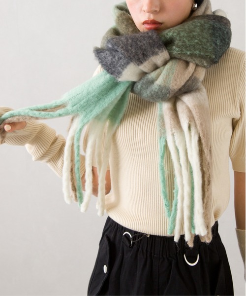 SpRay（スプレイ）の「起毛チェックストール（ストール/ショール・レディース・イエロー/グリーン・FREE）」の11枚目の写真